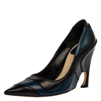 Pre Owned Dior Black/Blue Leather Wedge Pointed Toe Pumps Size 37