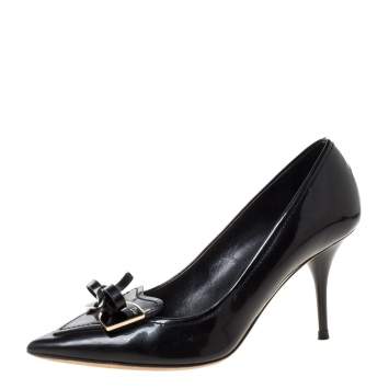 Pre Owned Dior Black Patent Leather Bow Pointed Toe Pumps Size 39