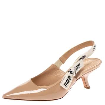 Pre Owned Dior Beige Patent Leather J'adior Slingback Pumps Size 36.5