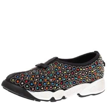 مملوكة مسبقًا Dior Black Mesh Embellished Fusion Low Top Sneakers Size 38