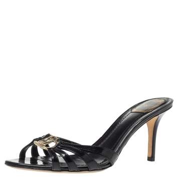 Pre Owned Dior Black Patent Leather CD Logo Strappy Open Toe Sandals Size 41
