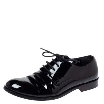 Pre Owned Dior Black Patent Leather Lace Up Derby Size 34