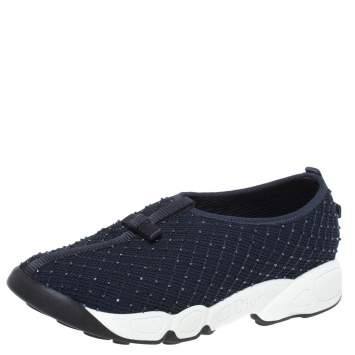 مملوكة مسبقًا Dior Back Mesh Fusion Bead Embellished Slip On Sneakers Size 36.5