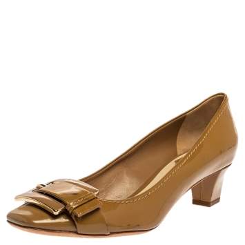 Pre Owned Dior Beige Patent Leather Buckle Detail Pumps Size 39