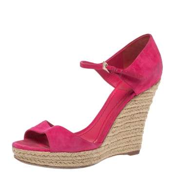 Dior Pink Suede Optique Wedge Ankle Strap Sandals Size 39.5