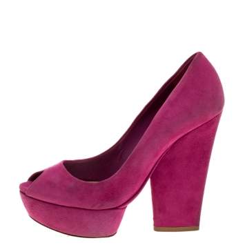 Pre Owned Dior Fuchsia Suede Peep Toe Platform Pumps Size 37