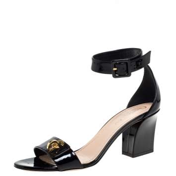 Pre Owned Dior Black Patent Leather C'est Ankle Strap Block Heel Sandal Size 39
