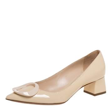 Pre Owned Dior Beige Patent Leather Pointed Toe Pumps Size 37