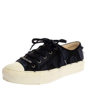 Pre Owned Dior Deep Blue Camo Canvas Walk'n'Dior Low-Top Sneakers Size 38