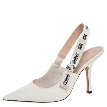 Pre Owned Dior White Patent Leather J'adior Slingback Pumps Size 39