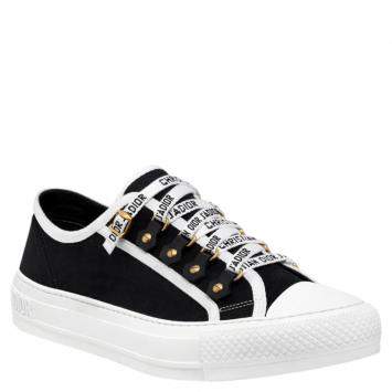 Pre Owned Dior Black/White Walk'n'Dior Canvas and Leather Sneakers Size EU 37