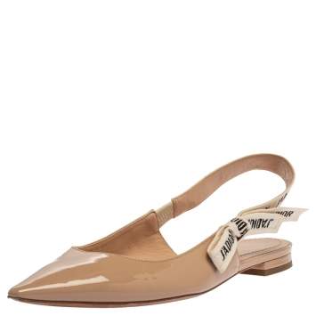 Pre Owned Dior Beige Patent Leather J'Adior Slingback Flat Sandals Size 39