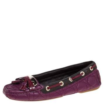 Pre Owned Dior Magenta Cannage Leather Tassel Detail Slip On Loafers Size 38