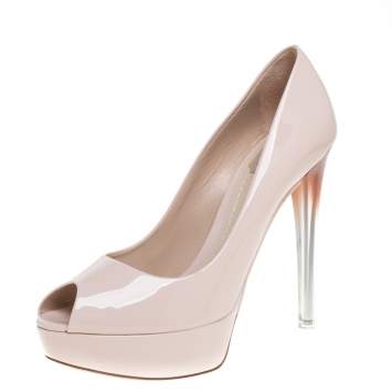 Pre Owned Dior Pink Patent Miss Dior Peep Toe Platform Pump Size 40