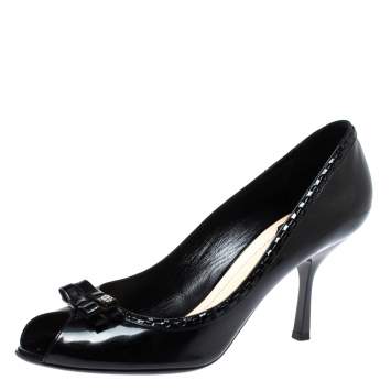 Pre Owned Dior Black Patent Leather Idyll Peep Toe Pumps Size 40