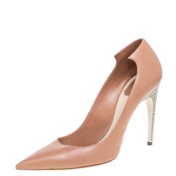 Pre Owned Dior Nude Beige Leather Crystal Embellished Flash Pointed Toe Pumps Size 41