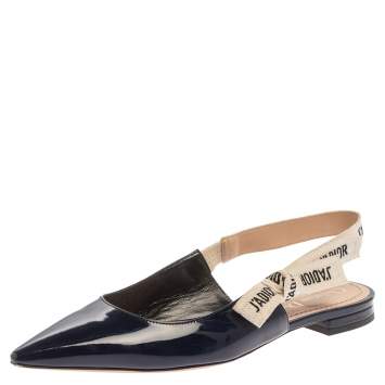 Pre Owned Dior Blue Patent Leather J'adior Slingback Flats Size 37