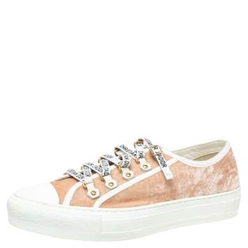 Pre Owned Dior Beige Velvet And Cotton Trim Walk'N'Dior Low Top Sneakers Size 40.5