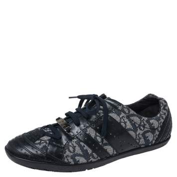 Pre Owned Dior Blue Leather and Diorissimo Canvas Low Top Sneakers Size 40