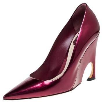Pre Owned Dior Burgundy Patent Leather Optique Wedge Pumps Size 38