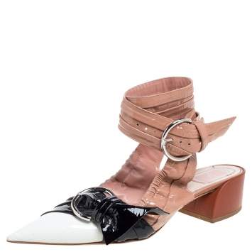 Pre Owned Dior Multicolor Patent Leather Conquest Buckle Detail Ankle Wrap Sandals Size 40.5
