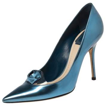 Pre Owned Dior Blue Patent Leather and PVC Rose Pointed Toe Pumps Size 37