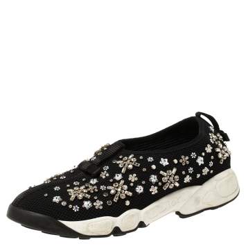 مملوكة مسبقًا Dior Black Mesh Fusion Crystal Embellished Slip On Sneakers Size 37