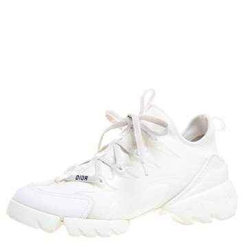 Pre Owned Dior White Elastic Fabric and Rubber D-Connect Sneakers Size 39.5