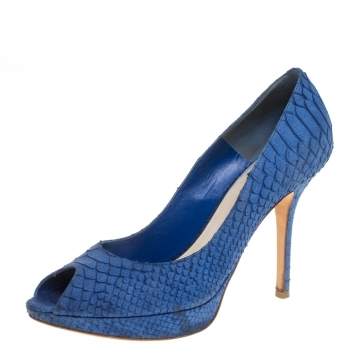 Pre Owned Dior Blue Python Peep Toe Platform Pumps Size 39