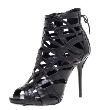 Pre Owned Dior Black Leather Gladiator Ankle Boots Size 38
