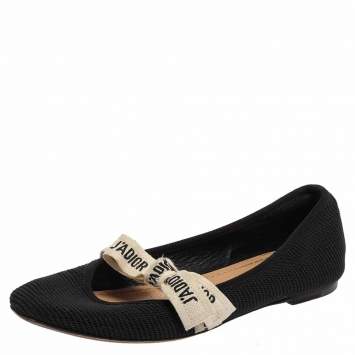 Pre Owned Dior Black Fabric Embroidered Miss J'adior Ballet Flats Size 36