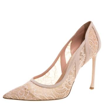 Pre Owned Dior Pink Lace And Suede Chantilly Pointed Toe Pumps Size 41