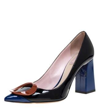 Pre Owned Dior Black/Blue Patent Leather Pointed Toe Pumps Size 37