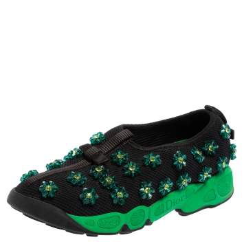 Pre Owned Dior Black Mesh Fusion Crystal Embellished Slip On Sneakers Size 35.5