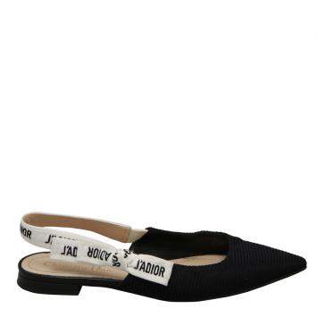 Pre Owned Dior Black/Creme Woven J'Adior Ballerina Slingback Flats EU 36.5