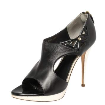 Pre Owned Dior Black Patent and Leather Bow Cut Out Platform Sandals Size 38  