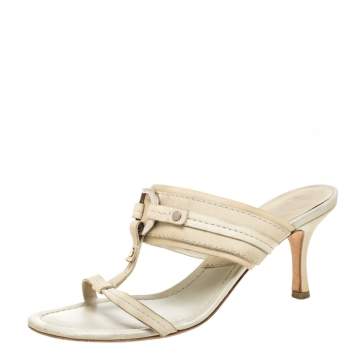 Pre Owned Dior Cream Leather Slide Sandals Size 37