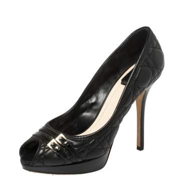 Pre Owned Dior Black Cannage Leather Peep Toe Platform Pumps Size 38