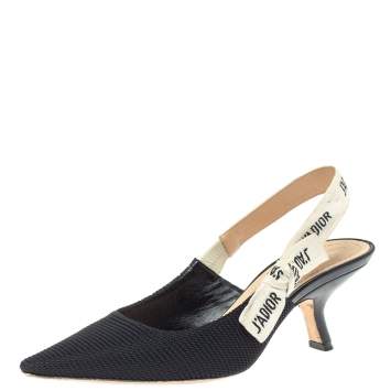 Pre Owned Christian  Dior Black Fabric J'Adior Slingback Pumps Size 36.5