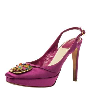 Pre Owned Dior Purple Satin Crystal Embellished Slingback Sandals Size 36