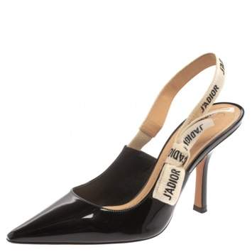 Pre Owned Dior Black Patent Leather J'Adior Slingback Pumps Size 37.5