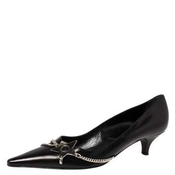 Pre Owned  Dior Black Leather Star Chain Pointed Toe Pumps Size 41.5