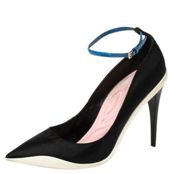 Pre Owned Dior Black Canvas Def Cruise Ankle Strap Pumps Size 40