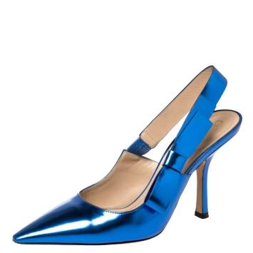 Pre Owned Dior Metallic Blue Leather Sweet-D Slingback Pumps Size 38