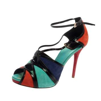 Pre Owned Dior Colorblock Suede and Patent Leather Portofino Strappy Sandals Size 39