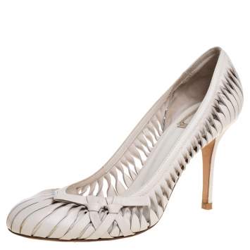 Pre Owned Dior White Leather Cutout Round Toe Pumps Size 41