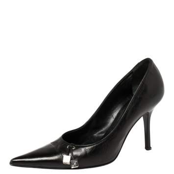 Pre Owned Dior Black Leather Dice Pointed Toe Pumps Size 36