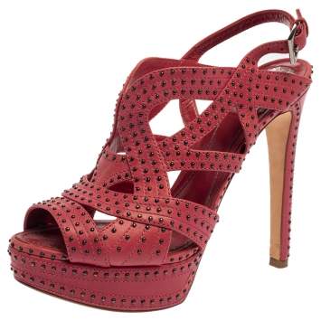 Pre Owned Dior Pink Leather Embellishment Platform Sandals Size 38.5