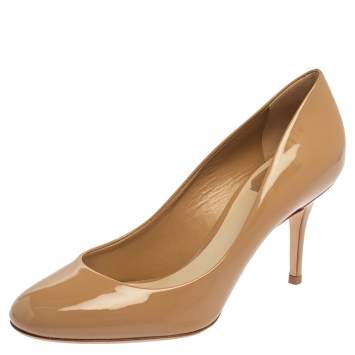 Pre Owned Dior Beige Patent Leather Round Toe Pumps Size 38