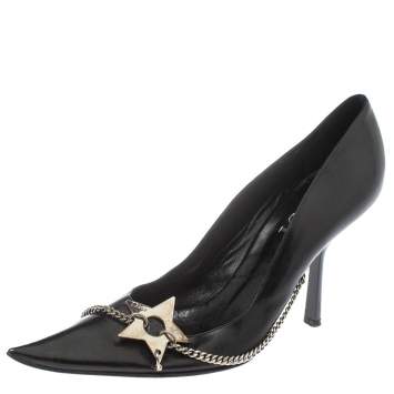 Pre Owned Dior Black Leather Star Chain Pointed Toe Pumps Size 40